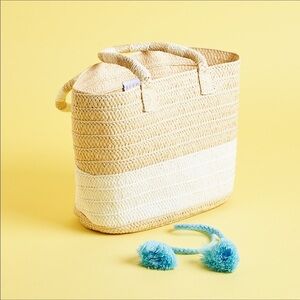 ALTRU Woven Plaited Straw Tote Neutral Colorblock